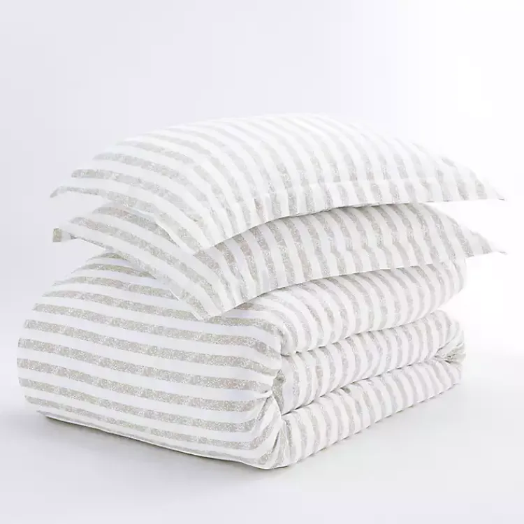Kirklands Home Rugged Stripes Puffed 3-pc. King Duvet Set Ivory New