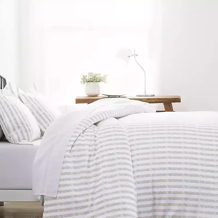 Kirklands Home Rugged Stripes Puffed 3-pc. Queen Duvet Set Ivory Clearance