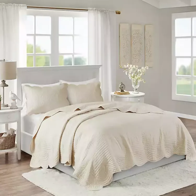 Kirklands Home Scalloped Monica 3-pc. Queen Coverlet Set Ivory Best