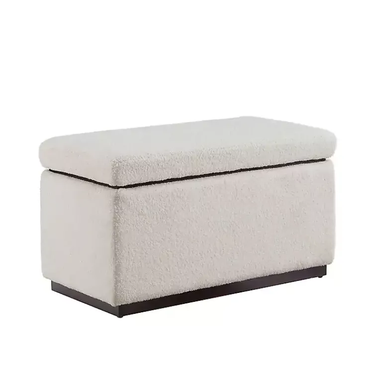 Kirklands Home Ivory Sherpa & Walnut Rectangle Storage Ottoman Outlet
