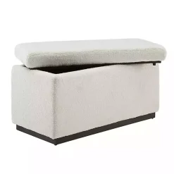 Kirklands Home Ivory Sherpa & Walnut Rectangle Storage Ottoman Outlet