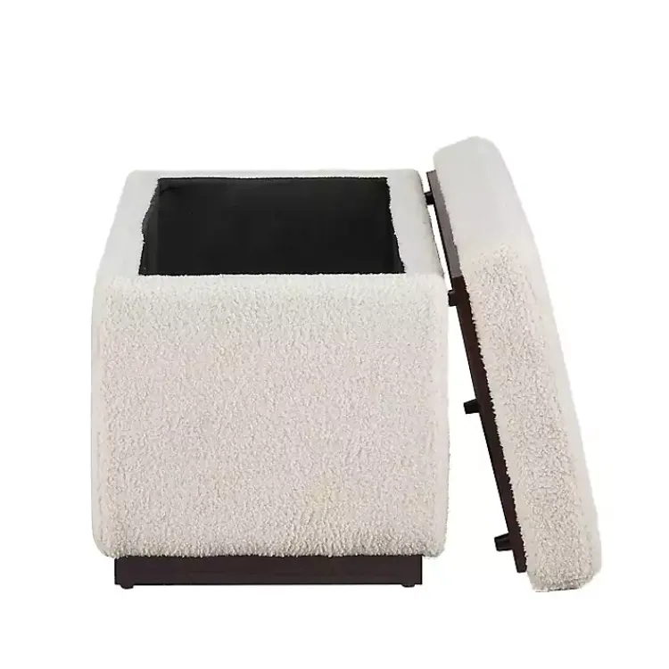 Kirklands Home Ivory Sherpa & Walnut Rectangle Storage Ottoman Outlet