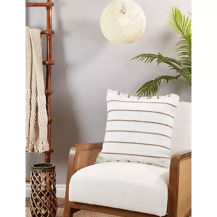 Pillows>Kirklands Home Striped Fringe Oversized Throw Pillow Ivory