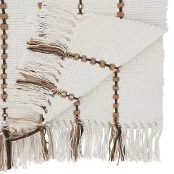 Kirklands Home Ivory Striped Fringe Table Runner New