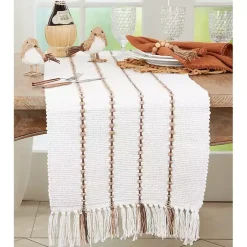 Kirklands Home Ivory Striped Fringe Table Runner New