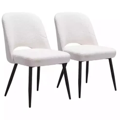 Kirklands Home Ivory Teddy Upholstered Dining Chairs, Set of 2 White Sale