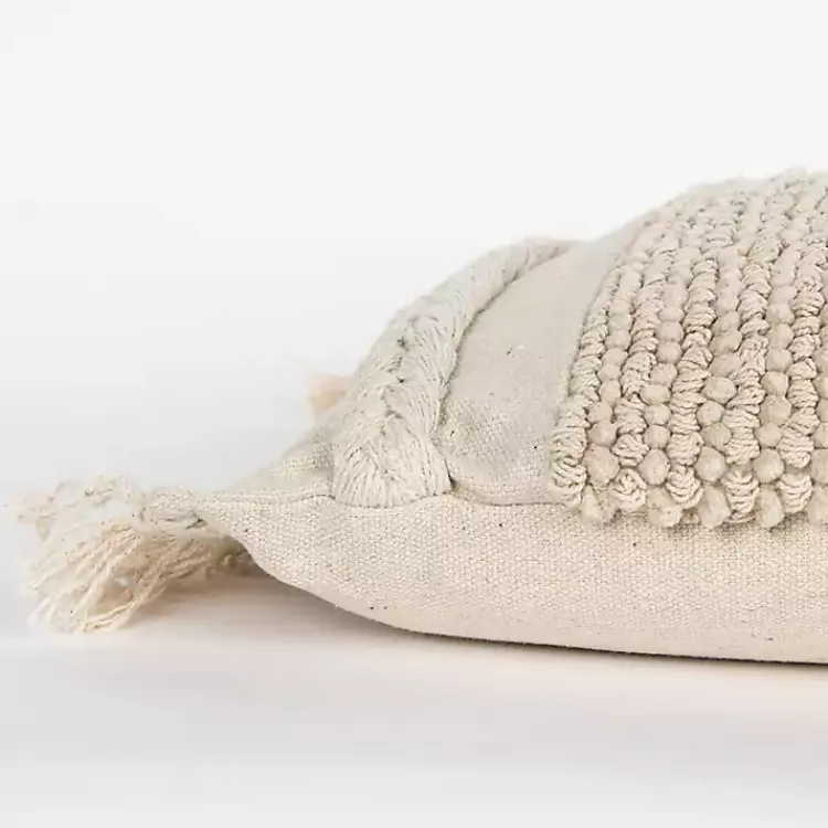 Pillows>Kirklands Home Tufted Macrame Tassels Lumbar Pillow Ivory