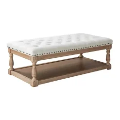 Kirklands Home Tufted Rectangle Wood Ottoman Ivory Sale