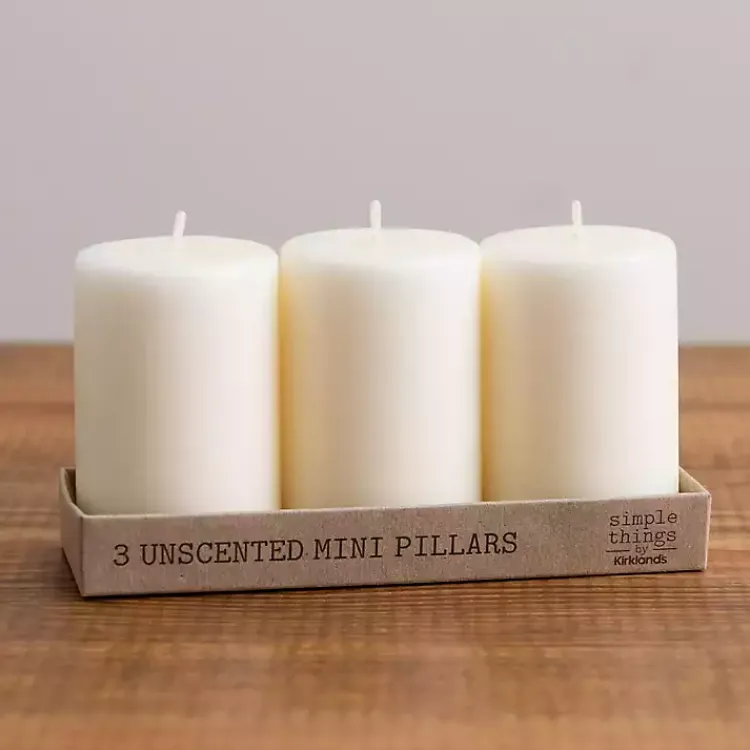Candles>Kirklands Home Unscented Mini Pillar Candles, Set of 3 Ivory