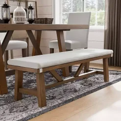 Kirklands Home Upholstered Rustic Wood Katie Dining Bench Ivory Sale