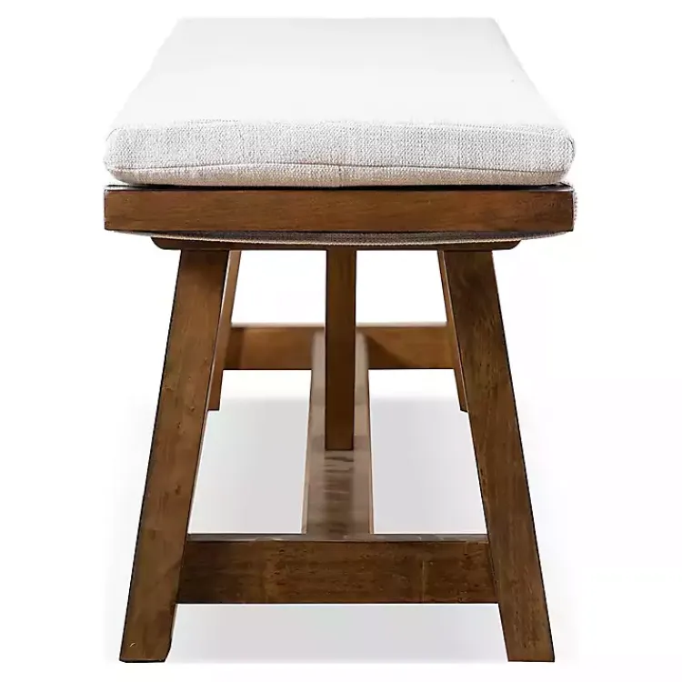 Kirklands Home Upholstered Rustic Wood Katie Dining Bench Ivory Sale
