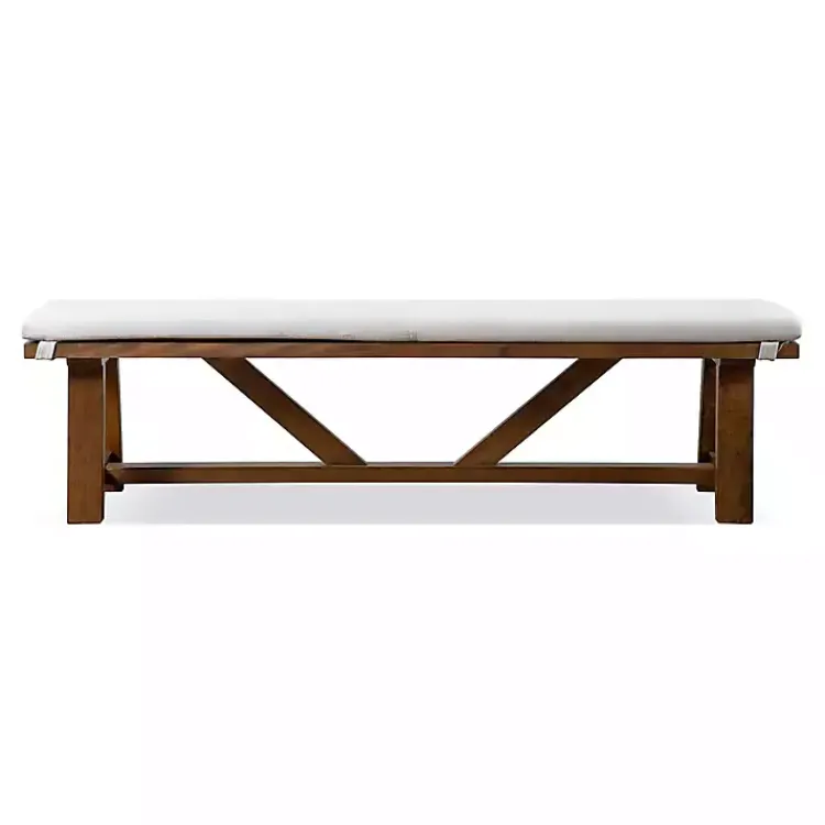 Kirklands Home Upholstered Rustic Wood Katie Dining Bench Ivory Sale