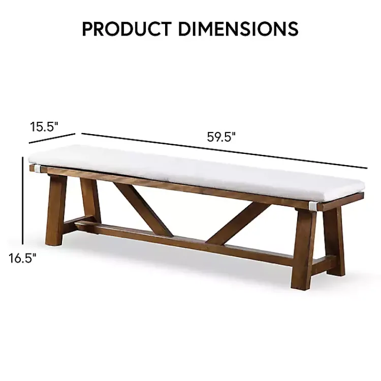 Kirklands Home Upholstered Rustic Wood Katie Dining Bench Ivory Sale