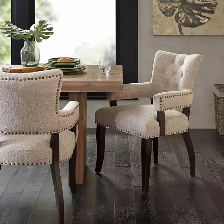 Kirklands Home Upholstered Tufted Dining Chairs, Set of 2 Ivory Outlet