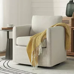 Kirklands Home Upholstered Vasser Slipcover Swivel Chair Ivory Hot