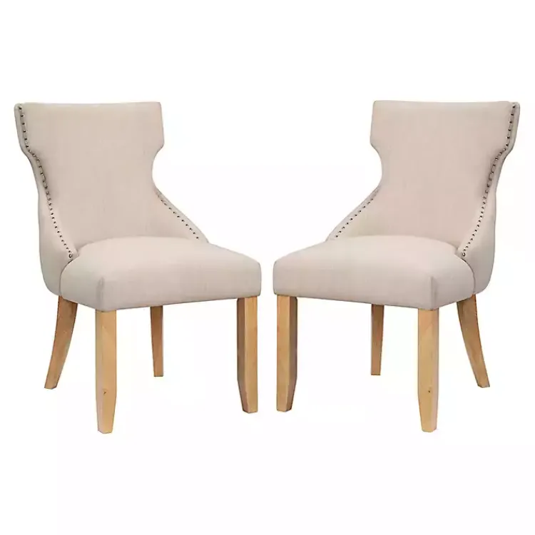 Kirklands Home Upholstered Wingback Dining Chairs, Set of 2 Ivory Sale