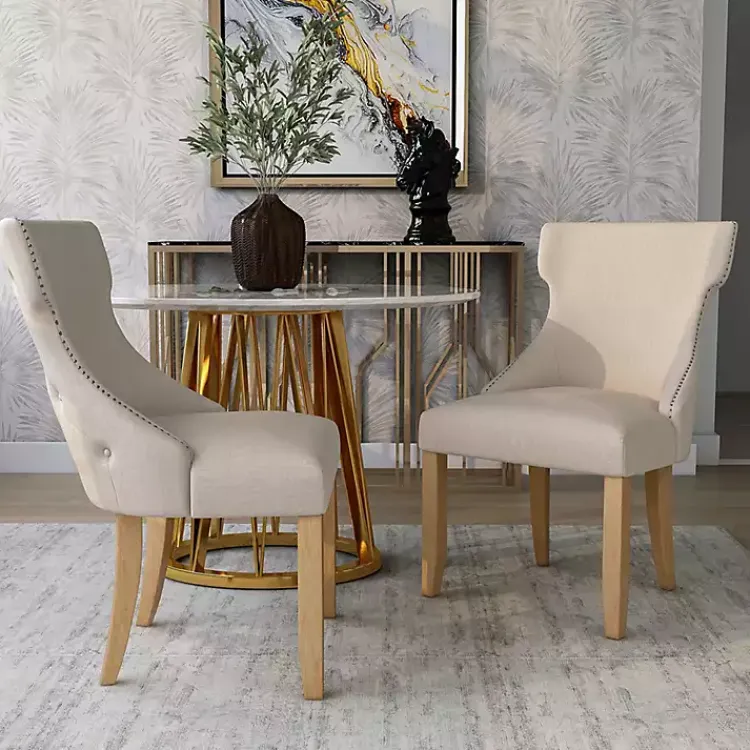 Kirklands Home Upholstered Wingback Dining Chairs, Set of 2 Ivory Sale