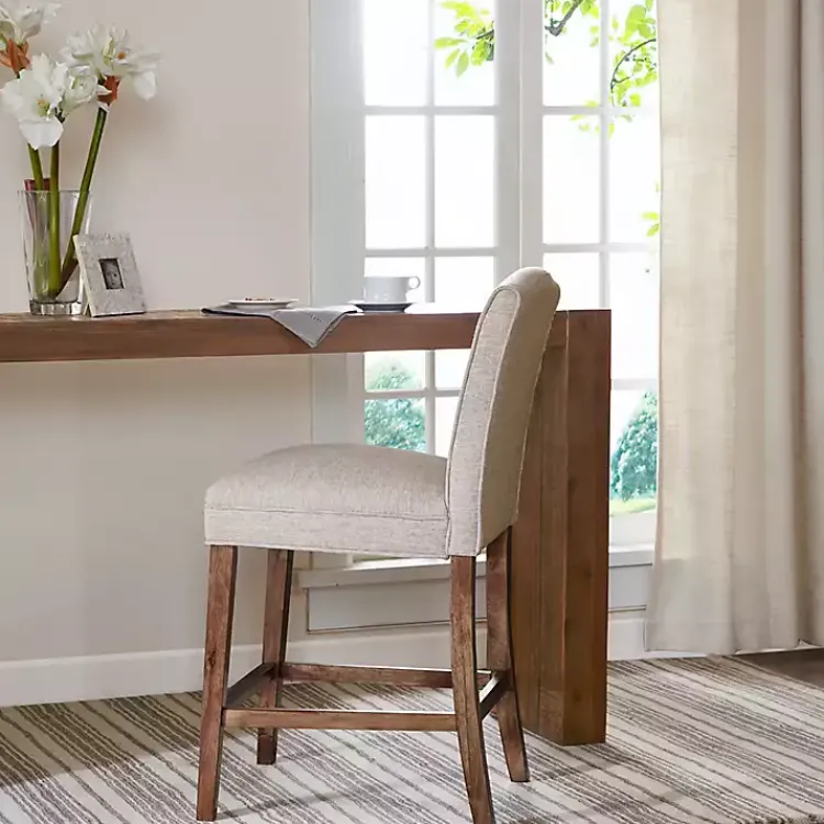Kirklands Home Upholstered Wood Counter Stool Ivory Sale