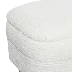 Kirklands Home Upholstered Wood Leg Storage Bench Ivory Sale
