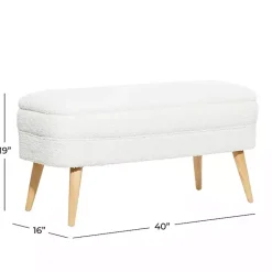 Kirklands Home Upholstered Wood Leg Storage Bench Ivory Sale