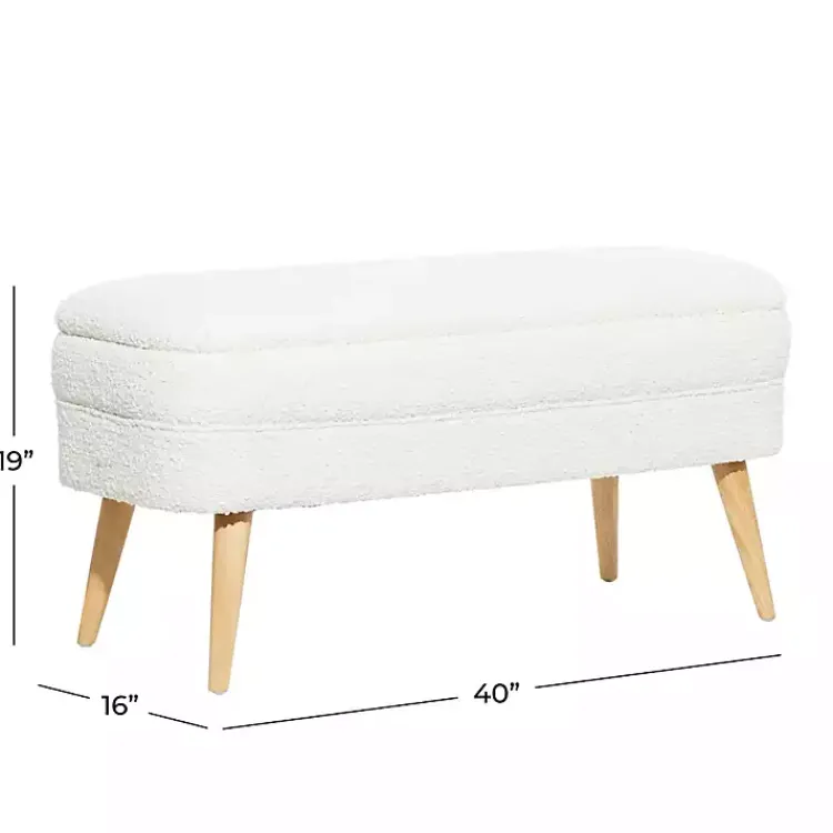 Kirklands Home Upholstered Wood Leg Storage Bench Ivory Sale