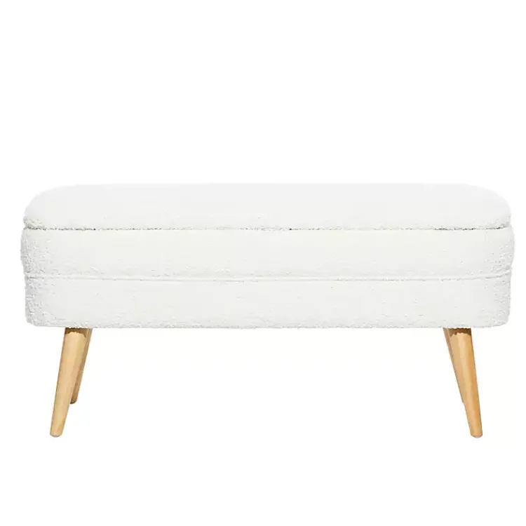 Kirklands Home Upholstered Wood Leg Storage Bench Ivory Sale