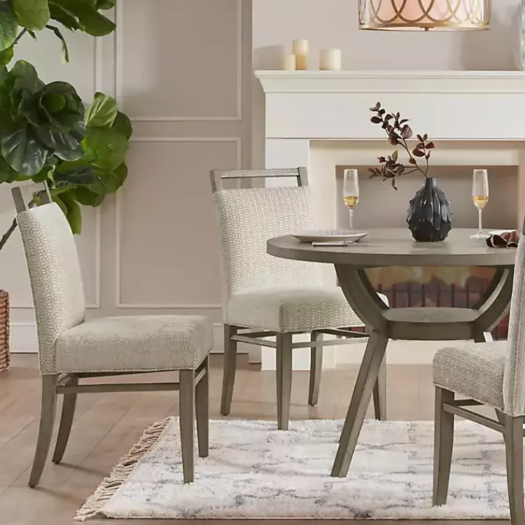 Kirklands Home Upholstered Wooden Dining Chairs, Set of 2 Ivory Outlet