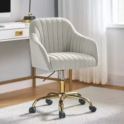 Kirklands Home Velvet Swivel Jacyln Office Chair Ivory Sale