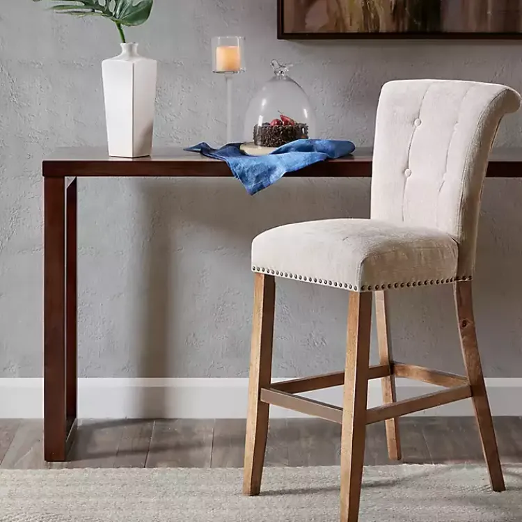 Kirklands Home Ivory Wesley Tufted Bar Stool with Nailhead Trim White Discount