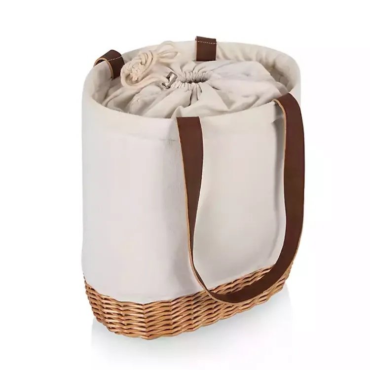 Kirklands Home Wicker Cinch Top Wine Tote Ivory Clearance
