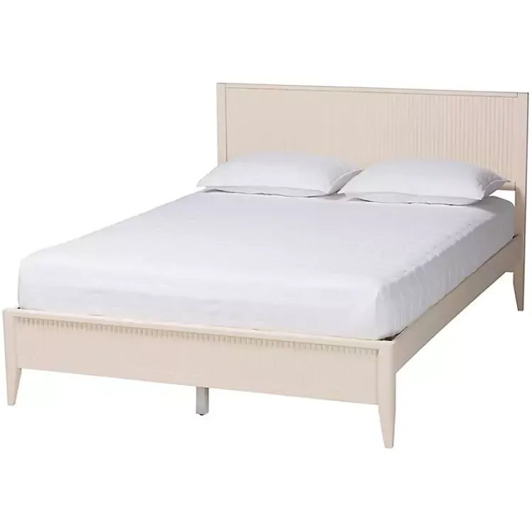 Kirklands Home Wood Fluted Headboard Primrose Queen Bed Ivory