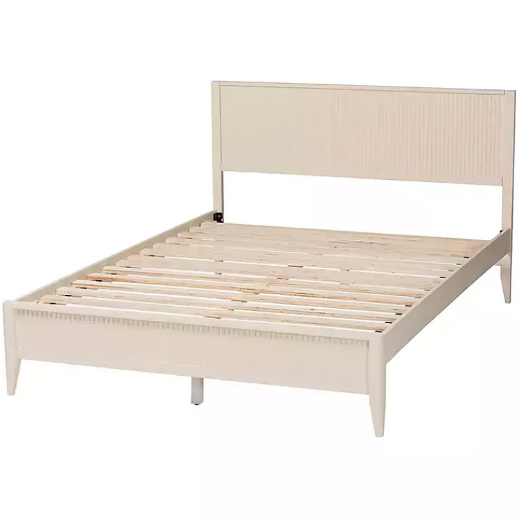 Kirklands Home Wood Fluted Headboard Primrose Queen Bed Ivory