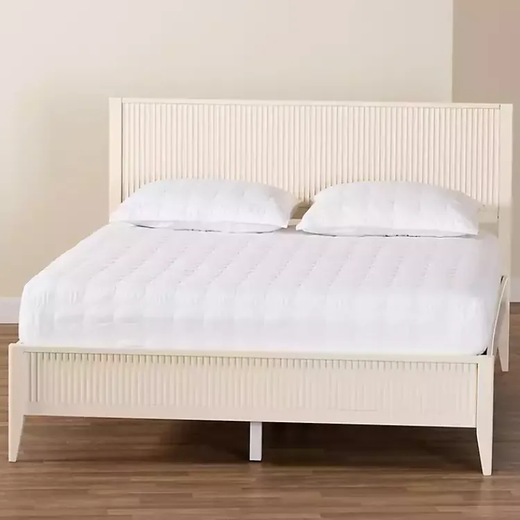 Kirklands Home Wood Fluted Headboard Primrose Queen Bed Ivory