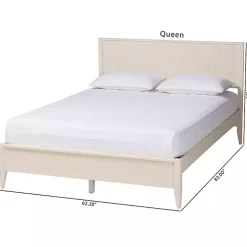 Kirklands Home Wood Fluted Headboard Primrose Queen Bed Ivory