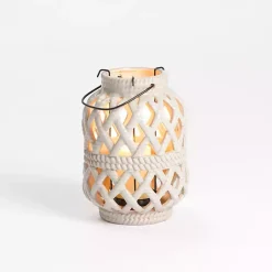 Lanterns>Kirklands Home Woven Stoneware Coastal Lantern, 8 in. Ivory