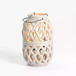 Lanterns>Kirklands Home Woven Stoneware Coastal Lantern, 10 in. Ivory