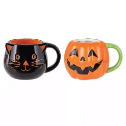 Halloween>Kirklands Home Jack O' Lantern & Cat Halloween Mugs, Set of 2