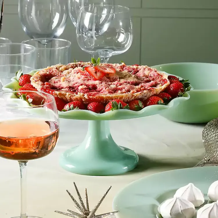 Kirklands Home Jadeite Glass Martha Stewart Scalloped Cake Stand Green Sale