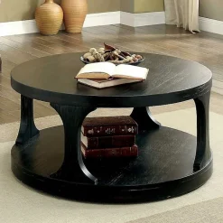 Kirklands Home Jarrod Antique Wood Grain Shelf Coffee Table Black New
