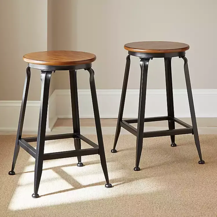 Kirklands Home Jaxon Wood and Metal Counter Stools, Set of 2 Brown