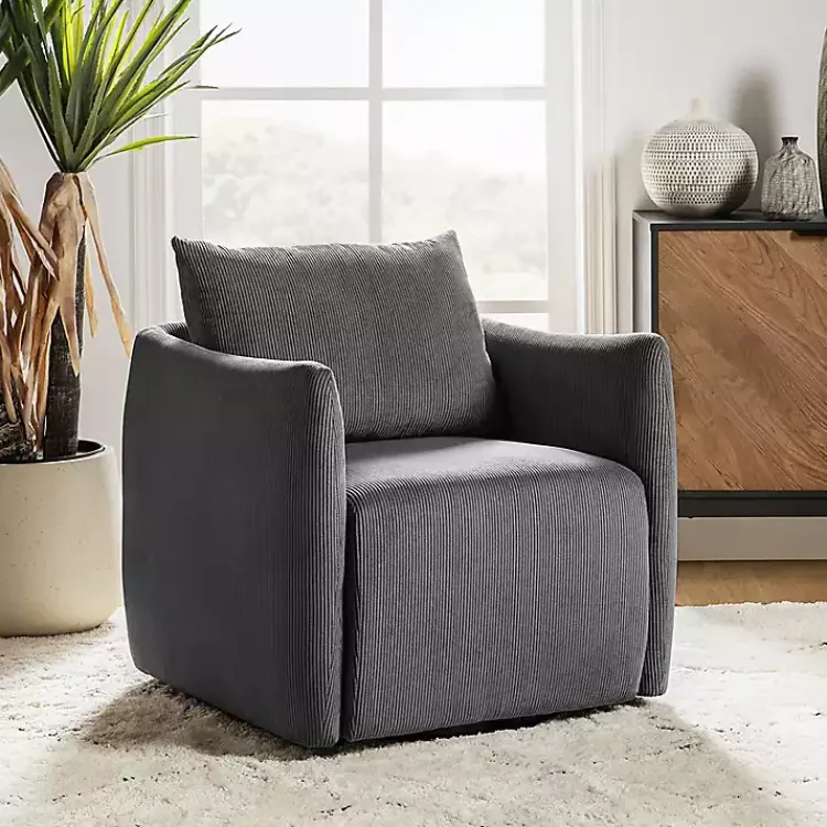 Kirklands Home Jerri Charcoal Corduroy Swivel Accent Chair Gray Outlet