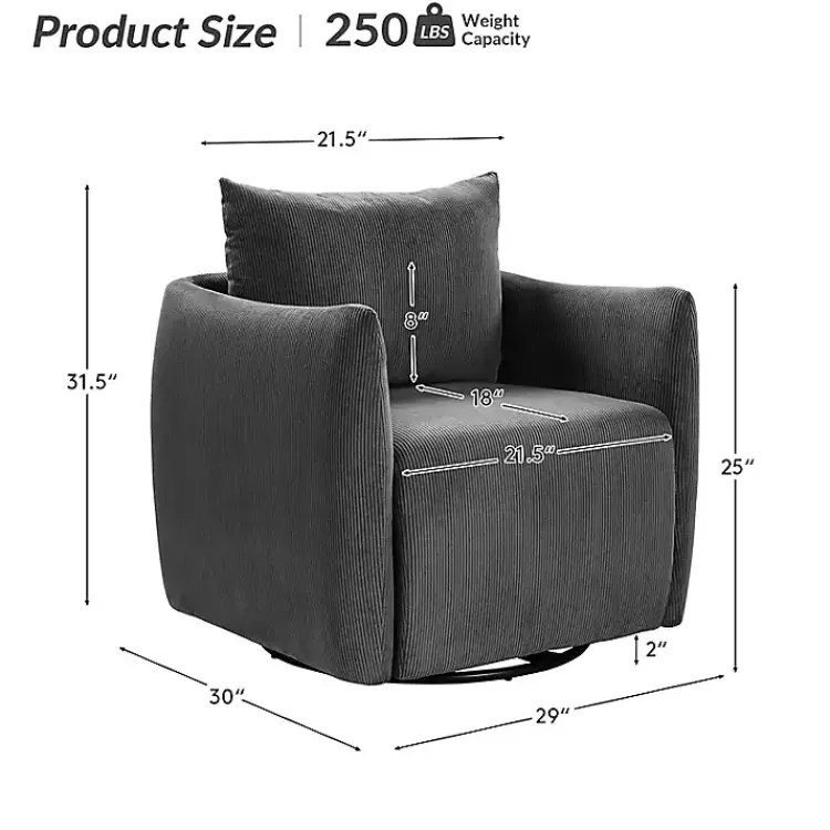 Kirklands Home Jerri Charcoal Corduroy Swivel Accent Chair Gray Outlet