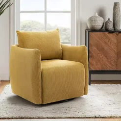 Kirklands Home Jerri Mustard Corduroy Swivel Accent Chair Yellow Discount