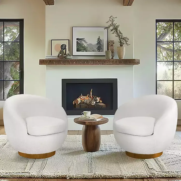 Kirklands Home Jessel Cream Sherpa Swivel Chair with Wood Base White Online