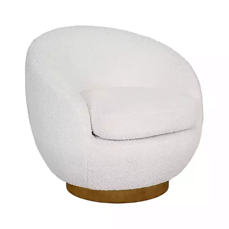 Kirklands Home Jessel Cream Sherpa Swivel Chair with Wood Base White Online