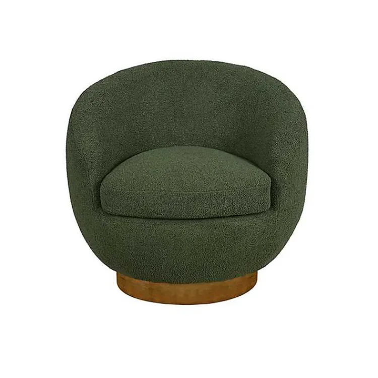 Kirklands Home Jessel Sherpa Swivel Chair with Wood Base Green Hot