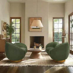Kirklands Home Jessel Sherpa Swivel Chair with Wood Base Green Hot