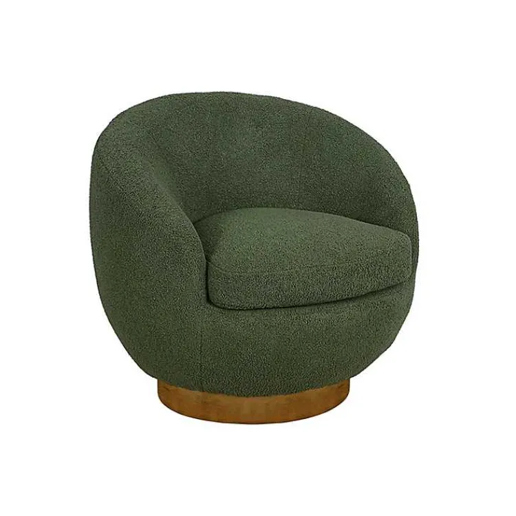 Kirklands Home Jessel Sherpa Swivel Chair with Wood Base Green Hot