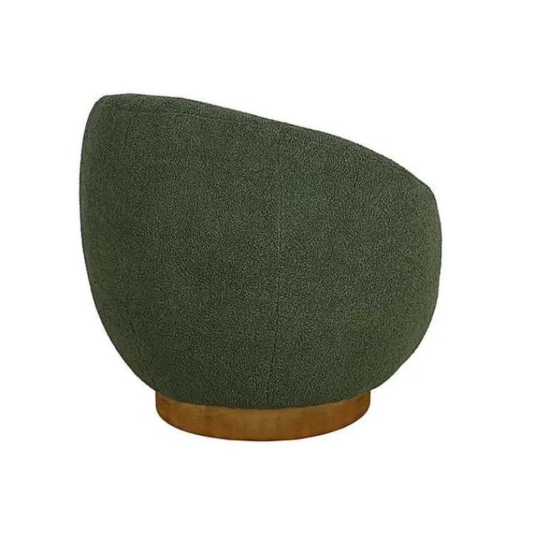 Kirklands Home Jessel Sherpa Swivel Chair with Wood Base Green Hot