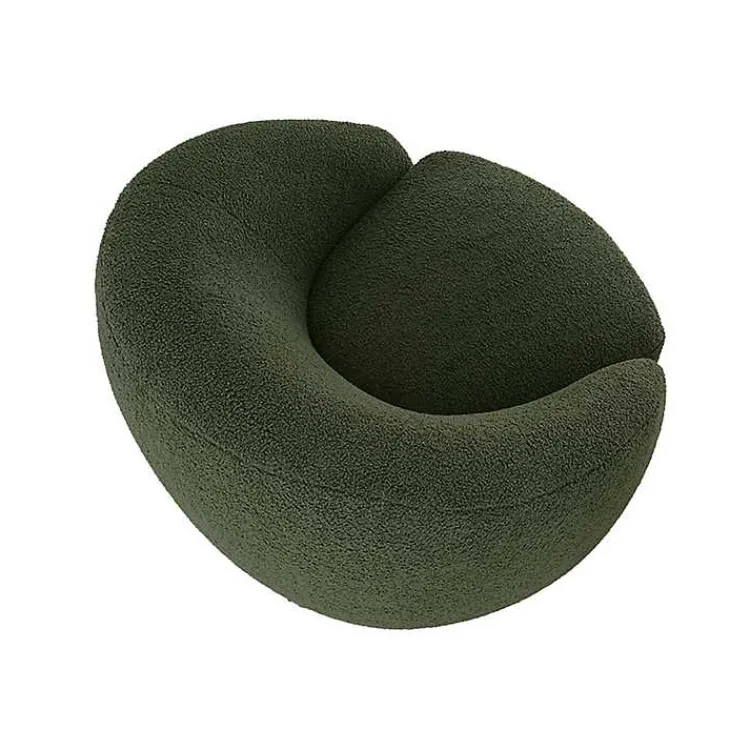 Kirklands Home Jessel Sherpa Swivel Chair with Wood Base Green Hot